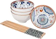 4 pcs Ceramic Soup Rice Bowl,4.5 Inch Chinese Japanese Ceramic Rice Bowl for Rice, Cereal, Noodle, Soup, Desserts, Set of 4