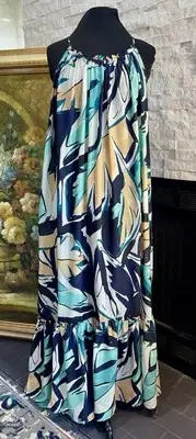 anthropologie nwt Maxi Dress Beach Drape Back Blue Size XL