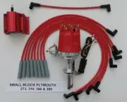 small cap PLYMOUTH 318 340 360 RED HEI Distributor + 50k Coil + Spark Plug wires