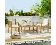 4 Seater Acacia Wood Outdoor Sofa Set with Table Lounge Chairs Cushions