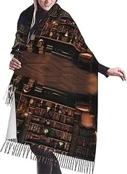 [DRTGEDS] Library Bookshelf Scarfs For Women Fall Winter Scarves Pashmina Shawls And Wraps For All Season Christmas Gift