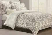 TAHARI TAN PINK JACOBEAN FLORAL KING DUVET COVER SET W / SHAMS