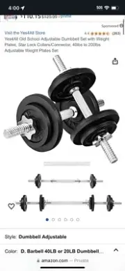Yes4All 40 lbs Adjustable Dumbbell Set Pair with Connector (EACH SIDE 20lb)
