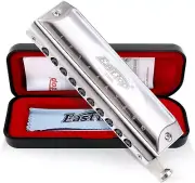 East top Chromatic Harmonica Key of C, 10-Hole 40 Tones Silver Professional M...