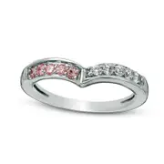 Lab-Created Pink and White Sapphire Chevron Band in Sterling Silver