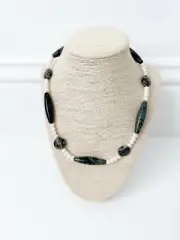 NWT Genuine Jasper, Chrysocolla & Pearls Necklace Green White Beaded