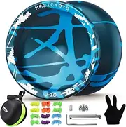MAGICYOYO V10-Plus Dual Purpose Finger Spin Yoyo, Responsive Unresponsive Yo Yo with 12 Strings, Glove, Yo-yo Storage Case(Dark & Light Blue)