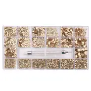 Rhinestones Diamond Glass Gold AB Nail Art FlatBack Mix Multi Shape Kit Box