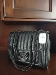 COACH Melody 29 Vertical Quilted Leather Shoulder Bag W/Chain Strap/ Black New