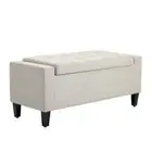 HOMCOM Storage Tufted Ottoman Bench Rubberwood Feet Cushioned Polyester Beige