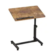 T-Shape Overbed Table with Wheels Adjustable Tiltable Laptop Desk-Brown