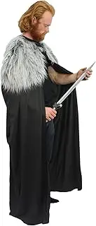 Viking Norse Medieval Celtic 60" Black Long Cape Cloak Grey Wolf Faux Fur Collar Hand Made In The UK