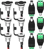 DaierTek DC Jack 5.5x2.1MM Pre-Wired Female DC Power Jack Panel Mount Barrel Jack with 5.5 x 2.1 MM Male DC Connector Plug Waterproof Cover for Audio Video CCTV DIY Appliances -6Pcs