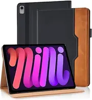 iPad Mini 7 Case 2024 A17 Pro, iPad Mini 6 Generation Tablet Case 2021 Model PU Leather Adjustable Stand Smart Cover with Hand Strap, Auto Sleep and Wake, Case for iPad Mini 6th Mini 7th Gen (Black)