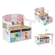 Giantex 3 in 1 Kids Convertible Table Set Children Table & Chair Set w/Fabric Drawer Toddlers Activity Bench White