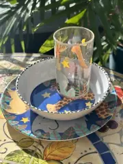 PIER 1 Jungle Animals Child's Plate, Bowl and Cup Set Giraffe Zebra Safari Zoo