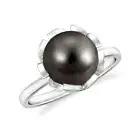Tahitian Black Pearl Flower Solitaire Ring 925 Sterling Silver Statement Ring.