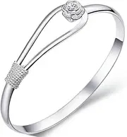 [BABESA] Sterling Silver Bracelet,Chain Bangle,Sterling Silver Bracelet for Women,Women 925 Sterling Silver Cuff Bangle Rose Flower Bracelet Sterling Silver Jewellery Birthday Gifts for Sisters Friend Couples