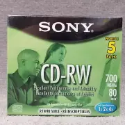 Sony CD RW 5 Pack Blank Discs 700MB 80 Min Rewritable 5CDRW700L New Sealed