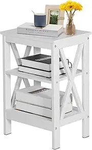 [VECELO] Side Table, End Table, White, 3 Tiers, Storage Shelf, Bedside Table, Sofa Side Table, Bedside Table, Compact, Stylish, Japanese Product