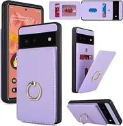 Copmob Google Pixel 6 Case With Card Holder,Flip Folio Leather Wallet Case,Magnetic Ring Kickstand Shockproof Cover Phone Case for Google Pixel 6 - Purple