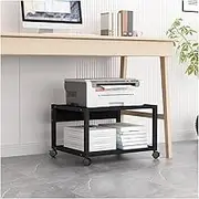 Printer Table Printer Stand Under Desk Printer Stand Office Movable Printer Desk with 4 Wheels & Lock Mechanism for Mini 3D Printer, 2 Tiers, Black Printer Cart