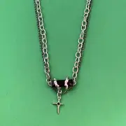 Titanium Steel Layered Cross Pendant Necklace for Men Women Punk Hip Hop Unisex