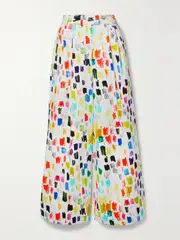 [Christopher John Rogers] Christopher John Rogers - Marker Test Pleated Printed Cotton-twill Wide-leg Pants - White - US2 US 2 White