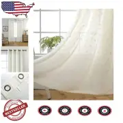 Elegant Floral Embroidered Semi-Sheer Curtains - Off White Grommet Panels 52x95