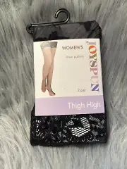 Joyspun Tights Womens Floral And Sheer Black Thigh High 2 Pair Lace Tops NEW