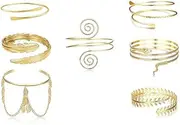 [Miekeits] 7 Pcs Gold Plated Arm Cuff Upper Arm Band Cuff Bracelet Armband Set Adjustable Simple Coil Bangle for Women