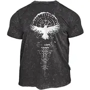 Men's Retro Viking T shirt Tee Washed Shirt Cotton Short Sleeve Graphic Shirt Black Comfortable Tee Street Daily Fashion Designer Clothing