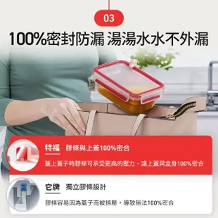 【Tefal 特福】新一代無縫膠圈耐熱玻璃保鮮盒700ML-4入組(長形)