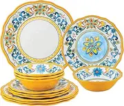 UPware 12 Piece Chianti Melamine Dinnerware Sets, Outdoor Dishes Set, Plates and Bowls Sets, Service for 4, Multicolor
