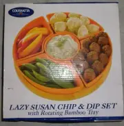 COUSHATTA CASINO RESORT LAZY SUZAN CHIP & DIP SET ROTATING BAMBOO TRAY *