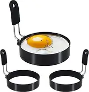 LXLOVESM 3 packs 3.5'' Egg Rings Set with Silicone Handle, Stainless Steel Egg Cooking Rings，Nonstick，For Frying Eggs and Egg Mcmuffins, Egg Mold For Breakfast