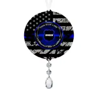 Thin Blue Line Police Metal Wind Spinner Ornament Personalized, Tree Decoration