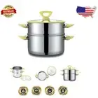 Elegant Induction-Compatible 3-Piece Steamer Cookware Set with Silicone Handles
