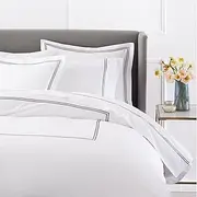 BedDecor Luxury 400-Thread-Count Egyptian Cotton Embroidered Duvet Cover Quilt Cover Set, Bedding with Beautiful 2-Stripe Embroidery Queen Dark Grey Solid
