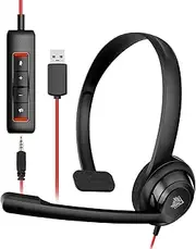 NUBWO HW02 USB Headset with Microphone Noise Cancelling &in-line Control, Ultra Comfort Computer Headset for Laptop pc, On-Ear Wired Office Call Center Headset for Boom Skype Webinars（Black）