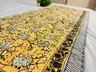 Yellow Indian Kantha Cotton Hand Block Print Floral Handmade Blanket 90x108 inch