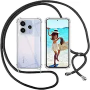 ISOI Mobile Phone Chain for Xiaomi Redmi Note 14 4G (no para 5G) Case, Transparent Silicone Mobile Phone Case for Xiaomi Redmi Note 14 4G (no para 5G) with Chain Protective Case, Black