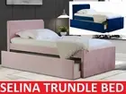 SELINA KING SINGLE SIZE W TRUNDLE VELVET GREY PINK BLUE KIDS BED FRAME