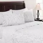Premium Floral Printed Elegant Patterned King Bed Sheet Set 4-Piece - 1 Flat She