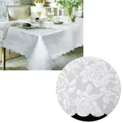 Jacquard Damask Design with Scalloped Edging Table Cloth White