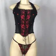 Leg Avenue 2pc Lace Corset Red & Black w/G-String Size Small New With Tags