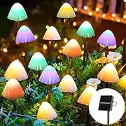 Solar Garden Ornaments 5M 20 LED Mushroom Solar Lights, Outdoor Waterproof Solar Mushroom Ornaments for Pathway Landscape Fence Lawn Backyard Halloween Decorations (Multicolor)
