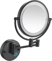 Wall Mounted Makeup Mirror with LED Lighted，8 Inch Double-Sided Wall Mounted Bathroom Vanity Mirror with 360° Swivel Extendable Arm,10X, Matt Black