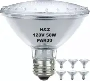 H&Z Par30 Short Neck, 6 Pack High Output Par30s Halogen 50W 120V, Par30 Dimma...