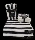 DKNY 8pc 2 Bath 2 Hand 4 Washcloth Black White Stripe Striped Towel Set New